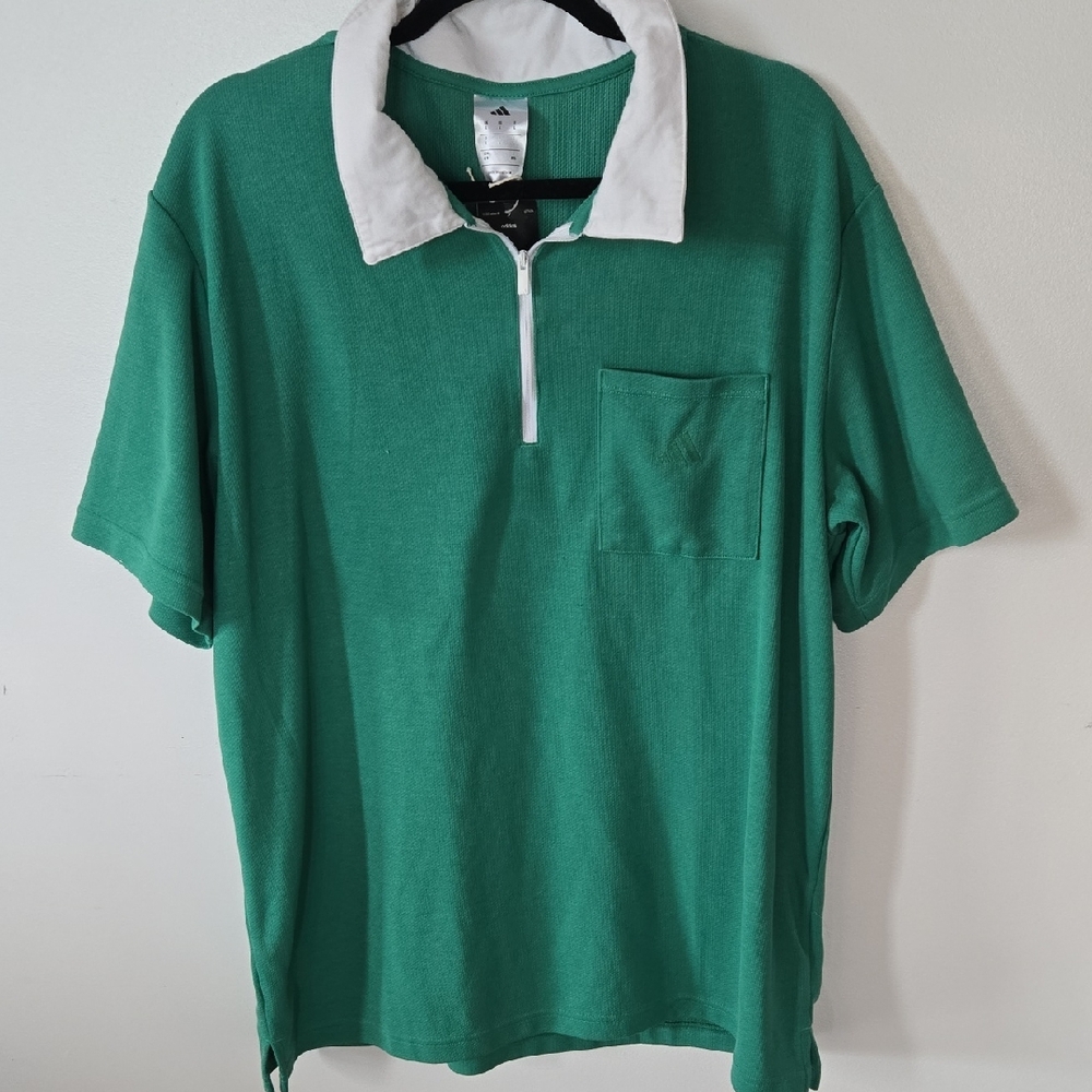 🌿 Adidas Green Polo with White Collar